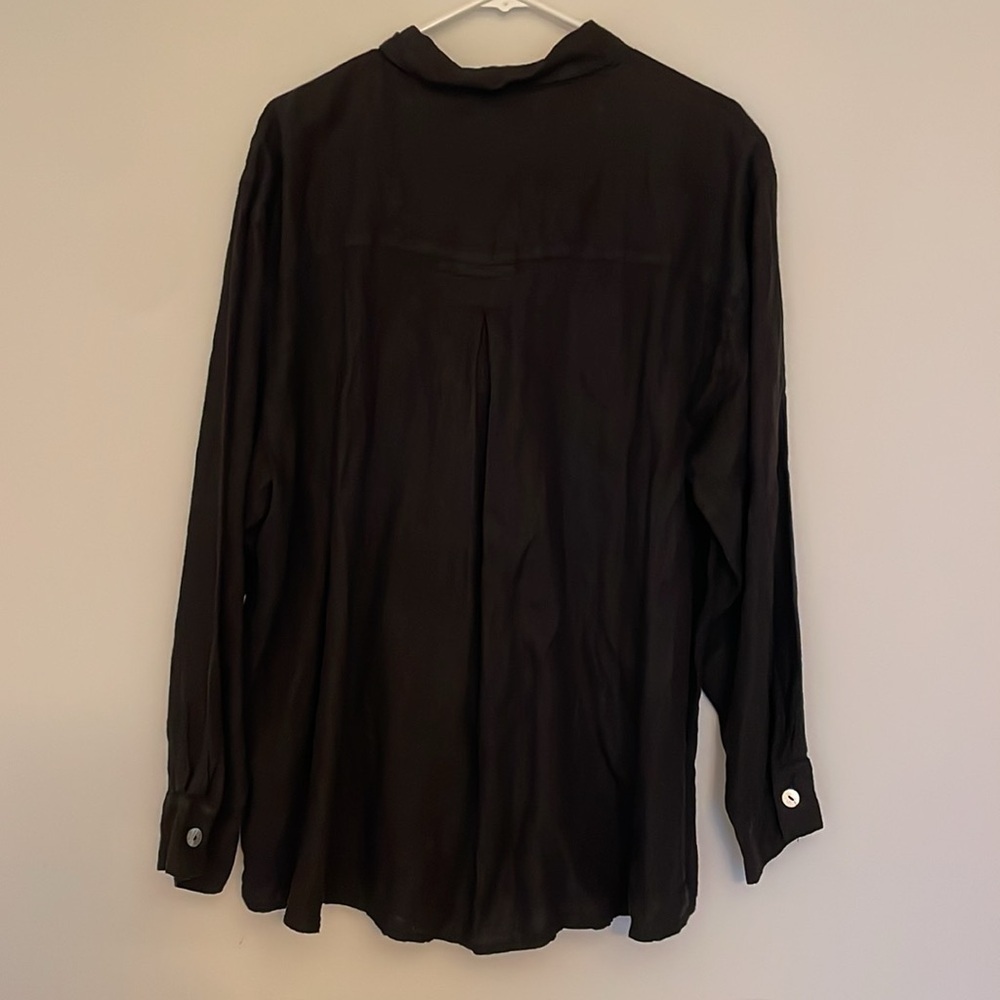 Willow 100% Linen Solid Black Button Down Blouse … - image 2